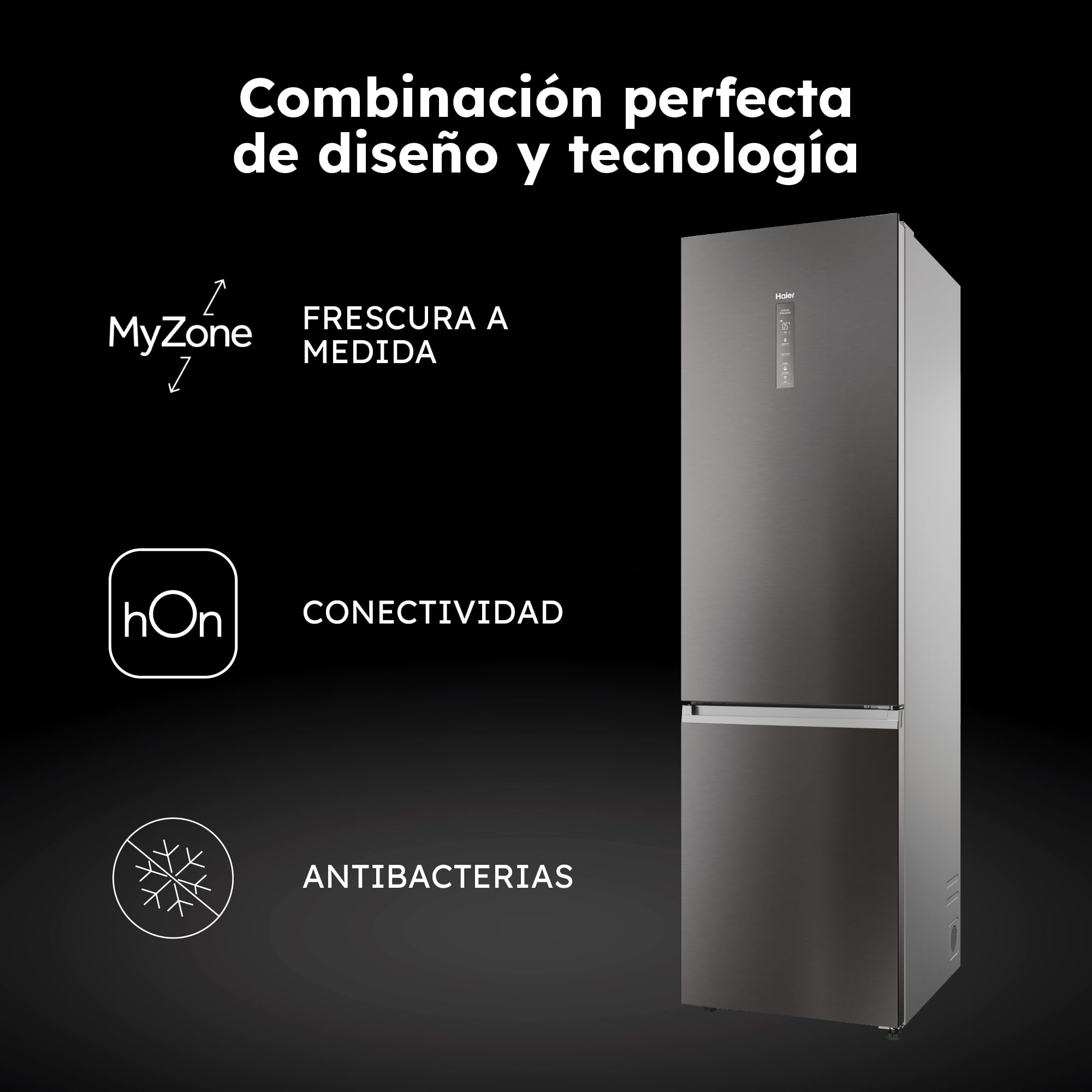 Haier 2D 60 Series 3 Pro HDPW3620CNPD - Frigorífico Combi, Funciones inteligentes, Conexión WIFI, Motor Inverter, Cajón My Zone Pro, Total No Frost, Ancho 60cm, 406L, Iluminación LED, Dark Inox