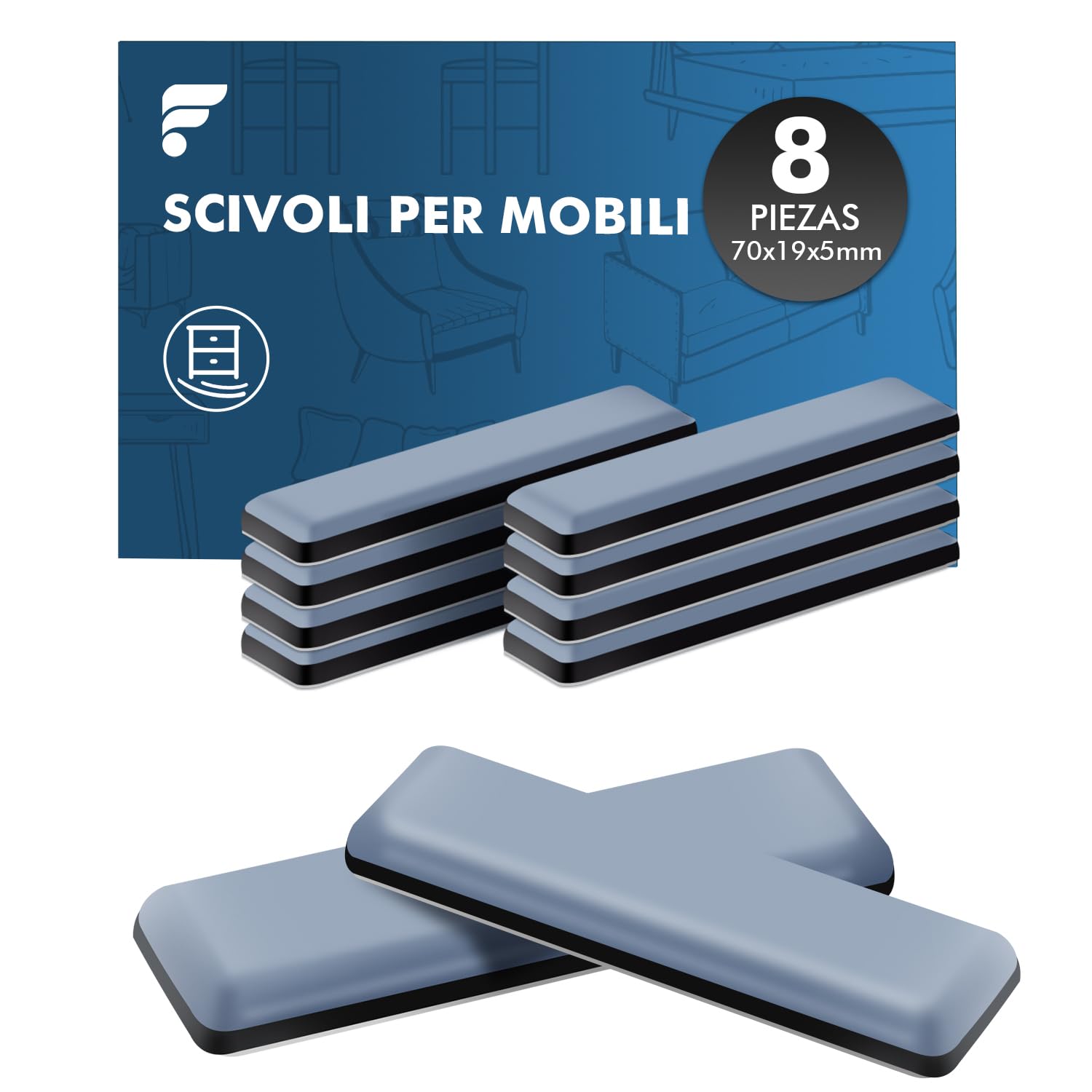 Set Di 24 Piedini Scorrevoli Per Mobili - In PTFE/Teflon, Quadrati E Rotondi, Per Spostare Mobili Pesanti Facilmente