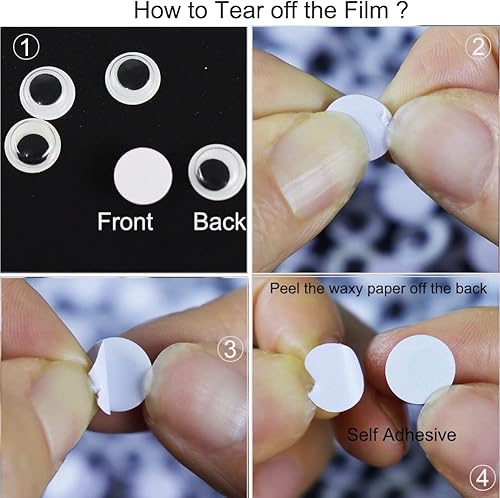 Miniatura 5 de 1000 ojos Googly Eyes, autoadhesivos, ojos pegajosos para manualidades, pequeños ojos negros para decoraciones de 0.236 in, 0.315 in, 0.394 in,