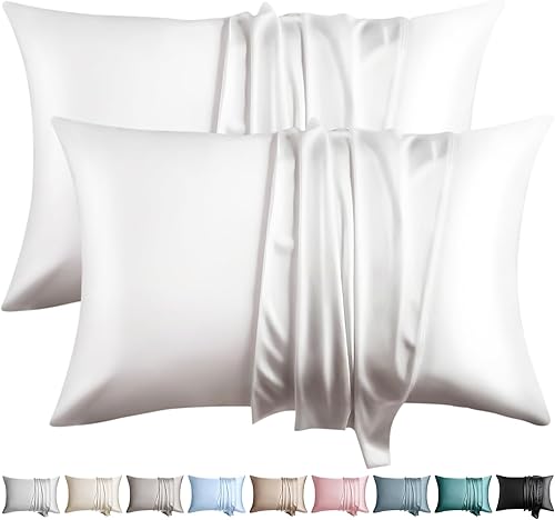 Juego de 2 fundas de almohada 100% seda para cabello y piel, tamaño Queen, 19 Momme, seda de morera, suave, transpirable, refrescante, con