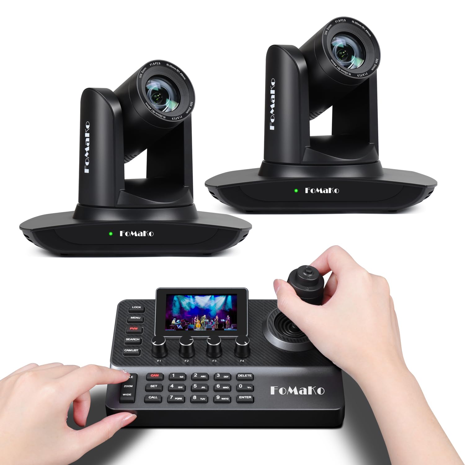 FoMaKo AI Auto Tracking HDMI PTZ Camera 30x Optical Zoom PTZ Controller for Church Services Worship Education, PoE 1080P60, 2pcs FMK30UH-B + KC606