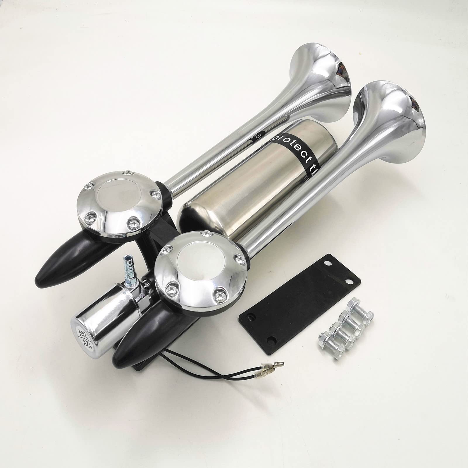 Clacson per auto Clacson per barca 175DB Tromba a doppio tubo Tromba d'aria Clacson per camion argento Serbatoio d'aria in acciaio inossidabile Adatto Car Horn per 24V 12V auto yacht RV ecc