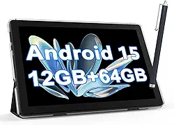NOVOJOY Tablet Android de 10 polegadas com capa e tablet Stylus com porta USB Tablet Android 15 2.0GHZ 2MP + 8MP câmera dupla 6000mAh 12GB RAM (4 GB + 8 GB de expansão) + 64 GB ROM 5Gwifi6 Tablets