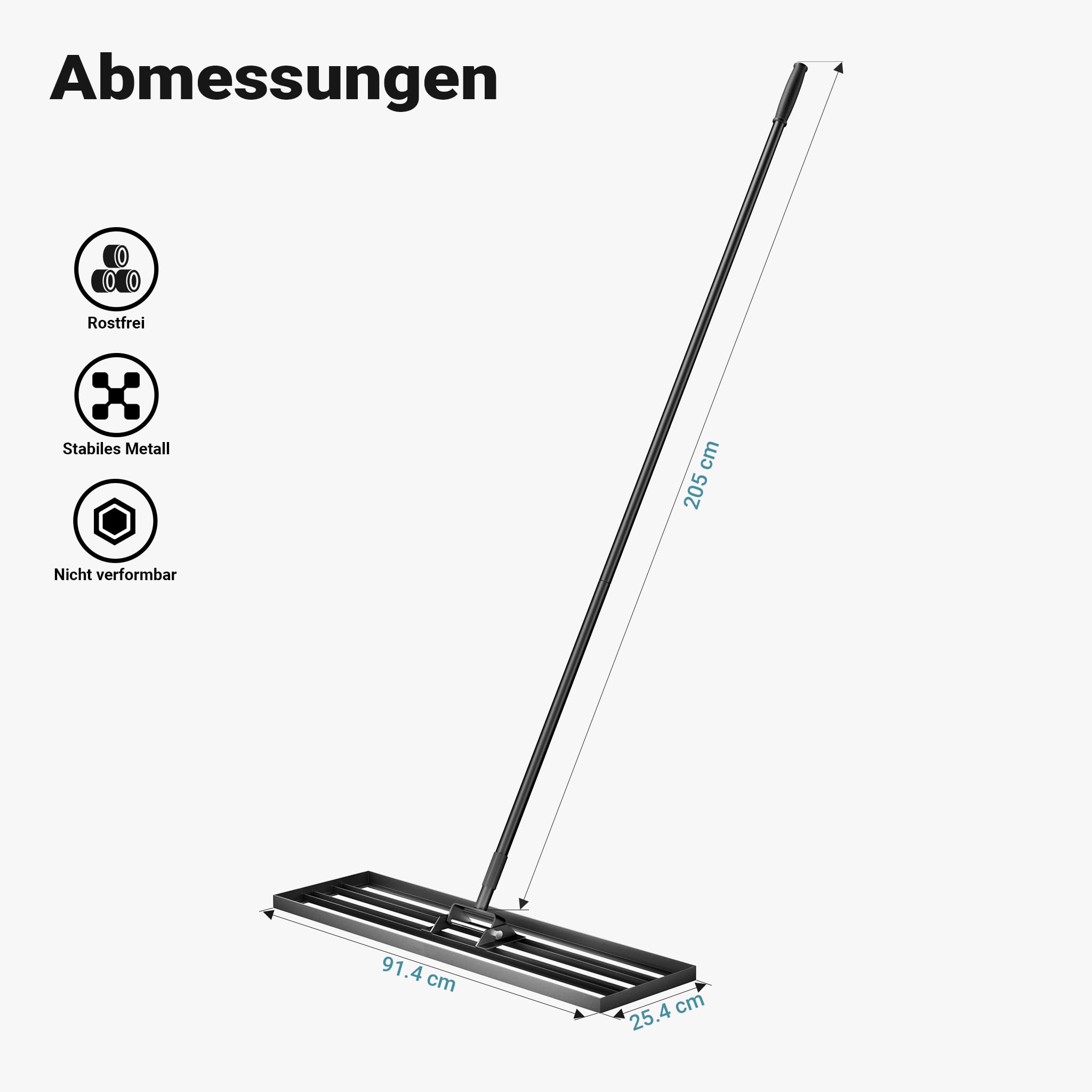 Wiltec Aluminium Rasenrakel 91,4 x 25,4 cm mit 2 m Stiel Gartengerät