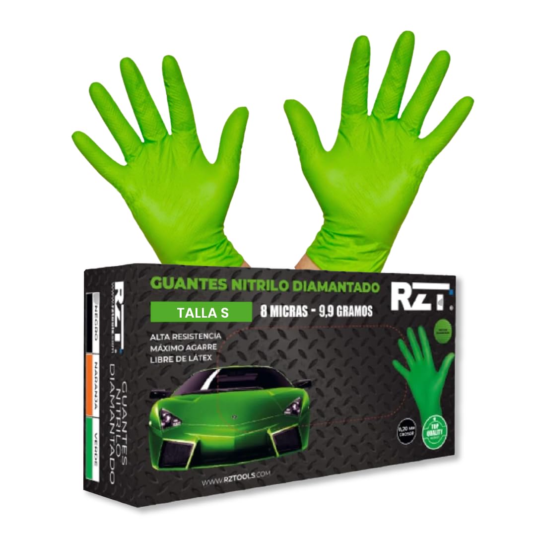 Guantes de nitrilo desechables verdes extra gruesos tamaño S 7