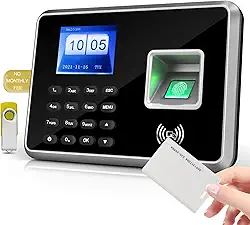 Relógio de ponto A2 para funcionários de pequenas empresas, relógio biométrico RFID e PIN, com 5 emblemas e unidade USB (0 taxas mensais)