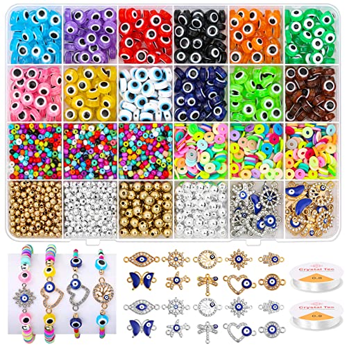 Acejoz 2702 Pieces Bracelet Making Kit Including Evil Eye Beads Evil Eye Charms Assorted Beads and Elastic String for Bracelets