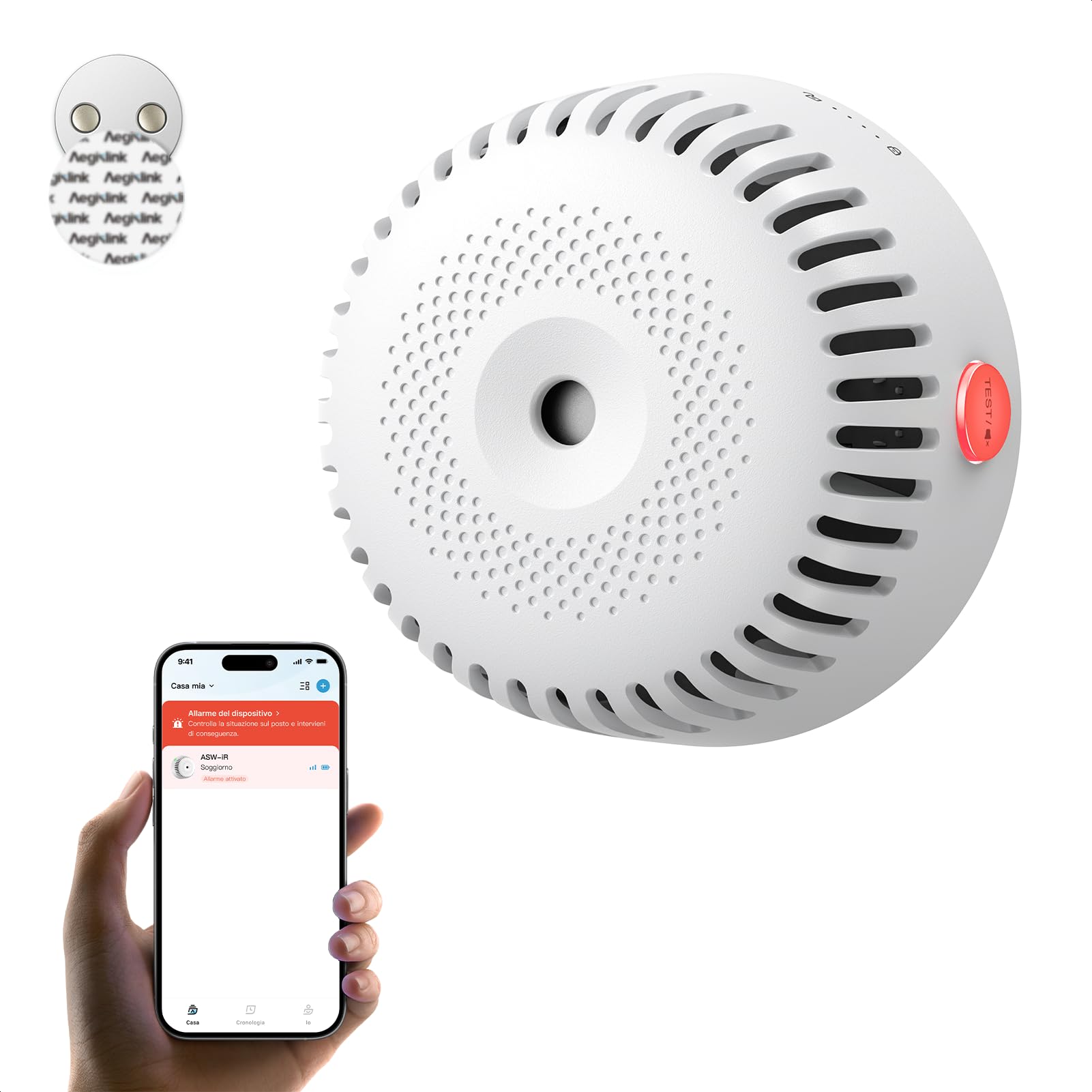 AGESLINK Rilevatore di fumo WIFI, Certificazione EN 14604, ASW-iR, 1 Pezzo