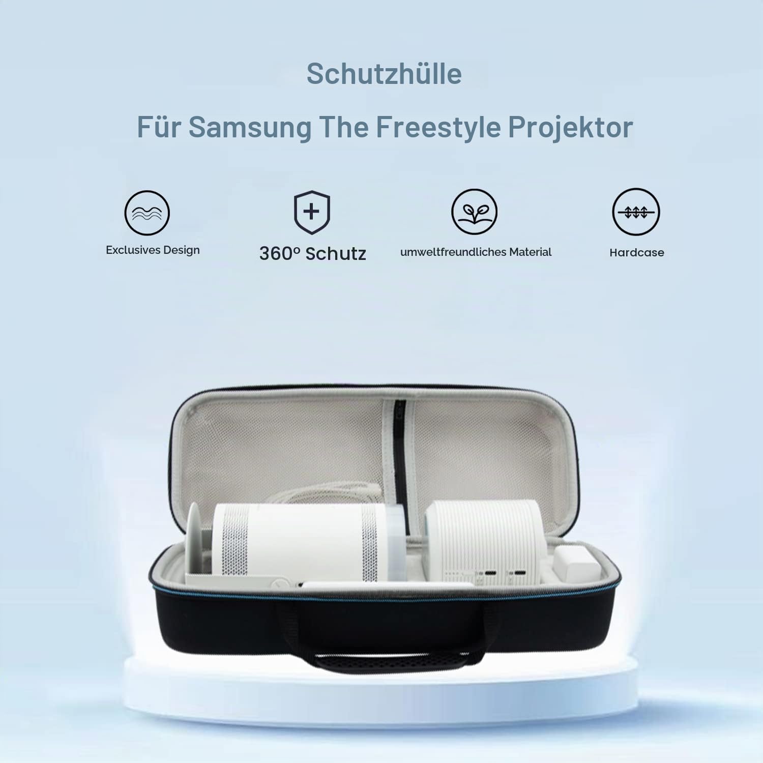 Schutzhülle für Samsung The Freestyle Projektor und Akku mit Zubehör, Eva tragbare Schutzbox (Schwarz)