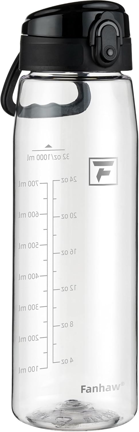 Fanhaw 32 oz Tritan Water Bottle with Chug Lid – Clear, BPA-Free, Lightweight, Wide Mouth, Leak-Proof, Perfect for Gym, Travel, School, Office, and Sports (Clear & Black) Fanhaw 32 oz Tritan Water Bottle with Chug Lid – Clear, BPA-Free, Lightweight, Wide Mouth, Leak-Proof, Perfect for Gym, Travel, School, Office, and Sports (Clear & Black)