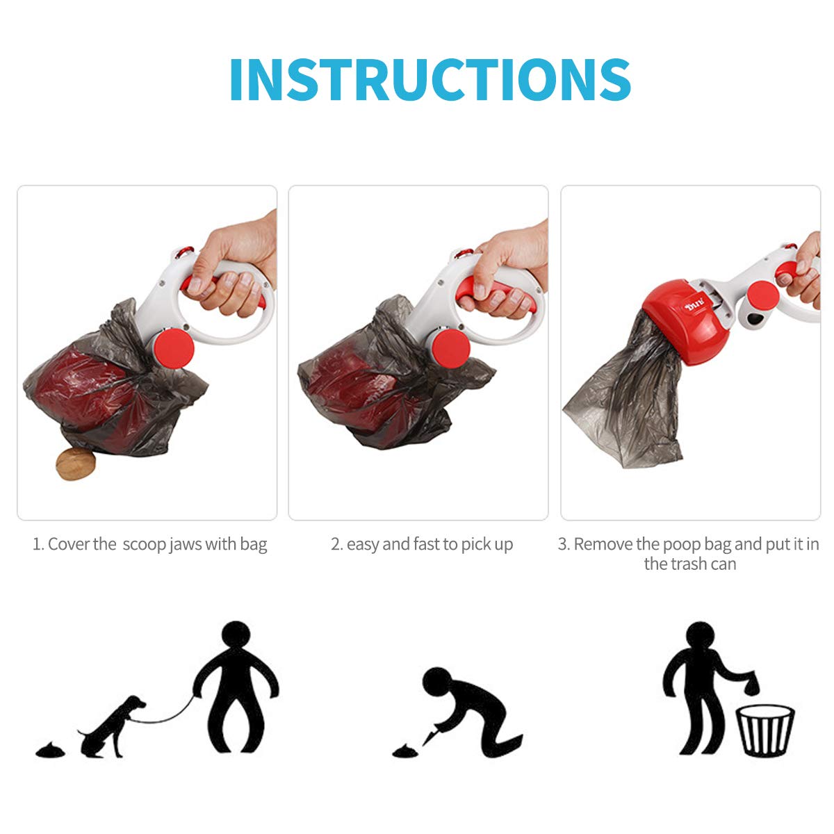 PETCUTE Palette per Escrementi Cane Pooper Scooper Paletta per raccogli feci Portatile con Sacchetti Cane