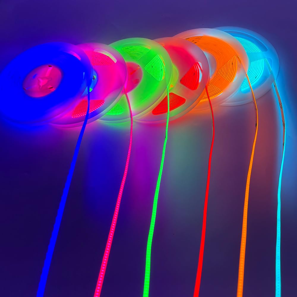weisuansz 12V/24V 5MM Thin PCB Premium 400LEDs/M UHB Pure Single Color COB LED Strip Flexible Red Green Blue Pink Purple Ice Blue Yellow Orange for Room Ceiling Linear LED Lighting (DC 12V, Orange)