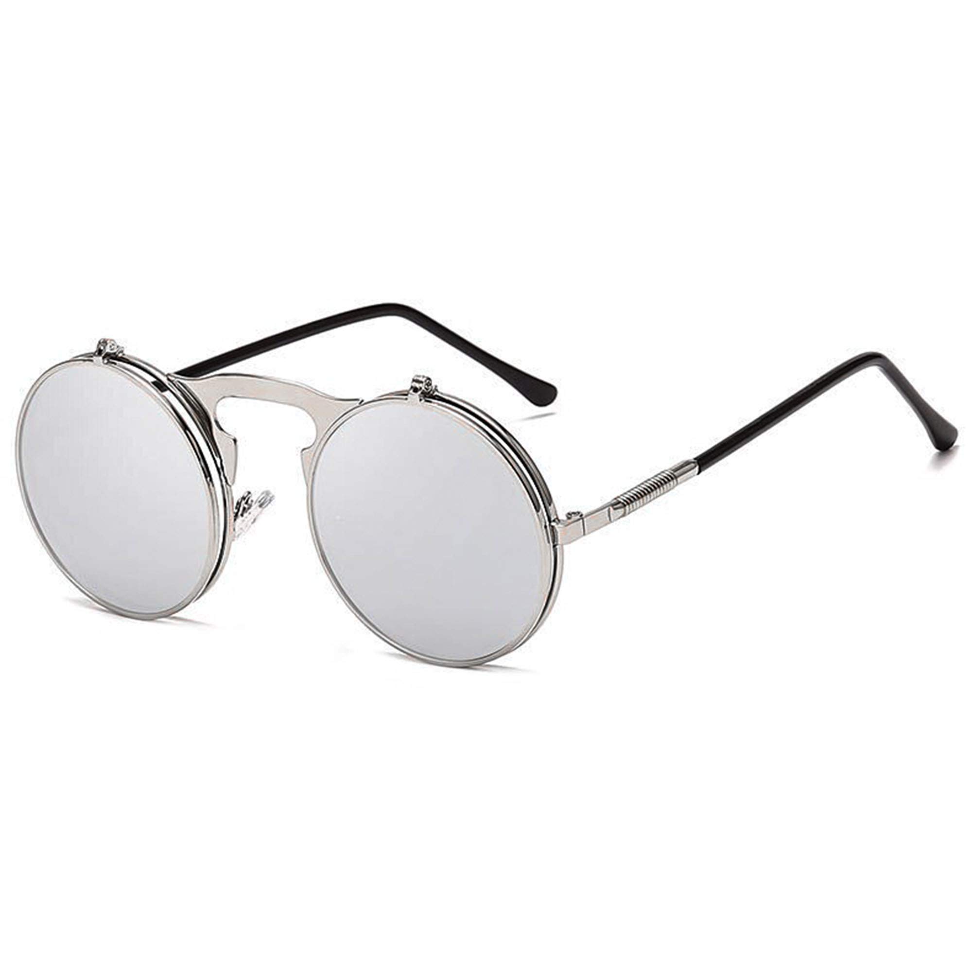 Visions IndiaUv 400 Protected Flip Up Steampunk Retro Vintage Round Unisex UV Protected Sunglasses