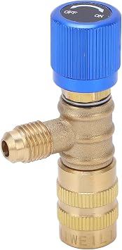 Refrigerant Adapter, 14 to 14 Brass Refrigerant Charging Valve for R22 R410 R134A R404