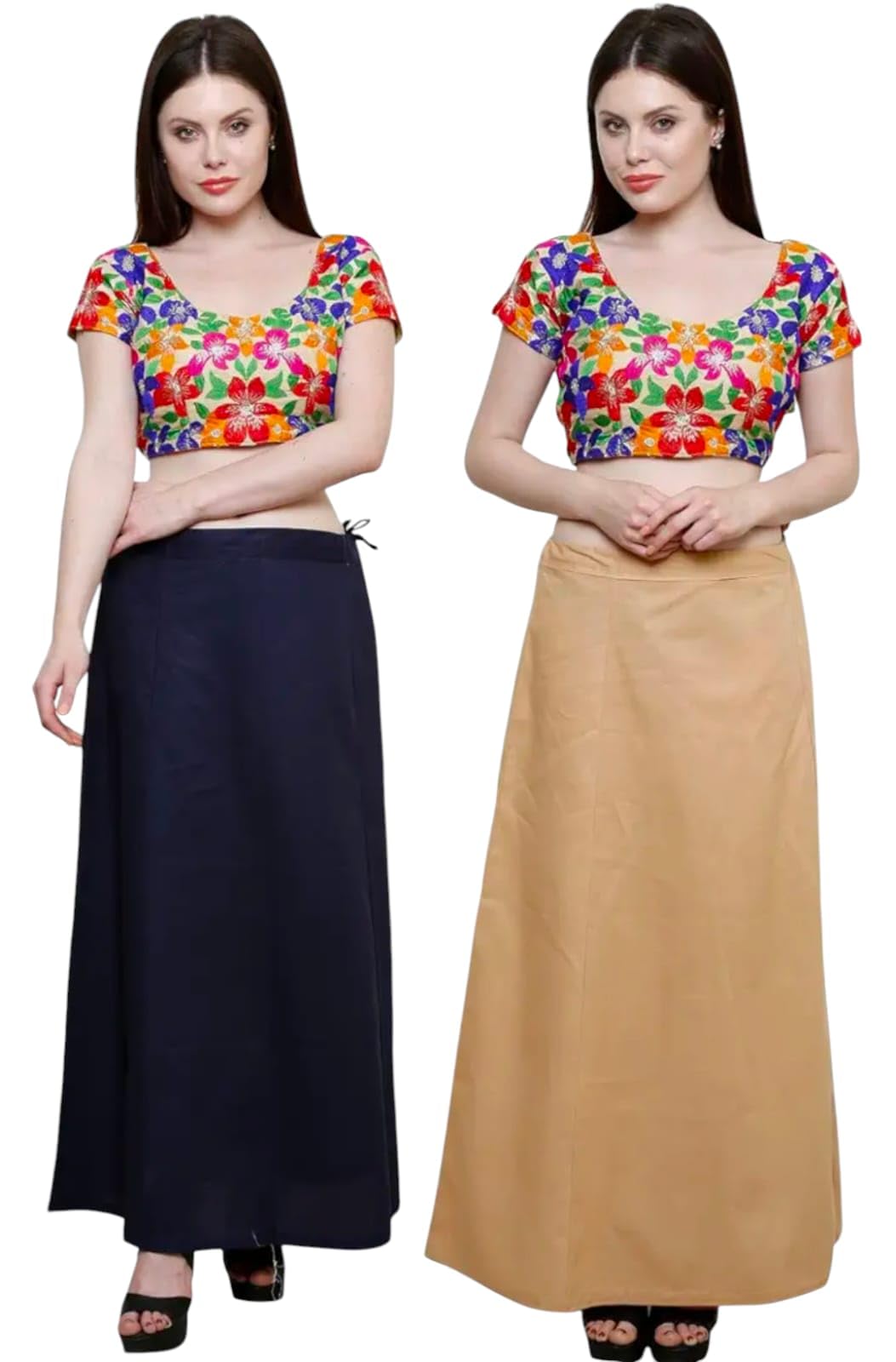 Lady Aura Womens Cotton Petticoat Pack of 2 Combo Navy Blue, and Beige Color Free Size-image-4