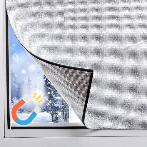 Magnetic Window Insulation Kit Suitable for Winter and Summer,Magnetic Strip and Heat Reflective Aluminum Film Kit Suitable for Home Window,RV Window,Self Adhesive Easy to Install(24'x36'(61x92cm))