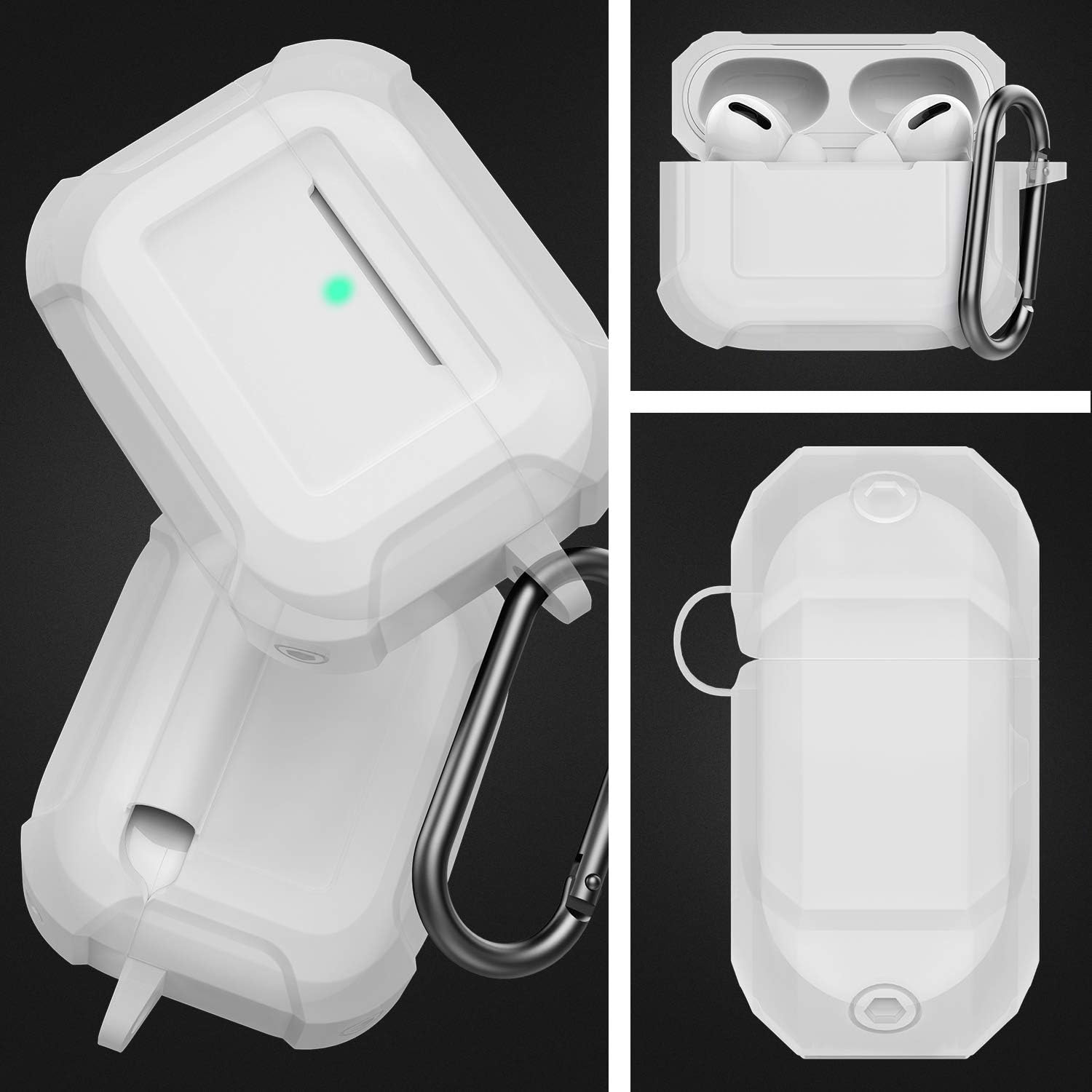SATLITOG Silicone Case Designed for AirPods Pro Case, Full-Body Protective Silicone Cover with Carabiner for Apple AirPods Pro - Clear