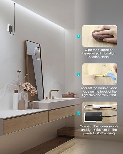 Miniatura 6 de Tira de luces LED COB regulables para dormitorio, 24 V, 6500 K, 100 pies, 480 LEDM, alta densidad, color blanco brillante, Bluetooth, tira de luces