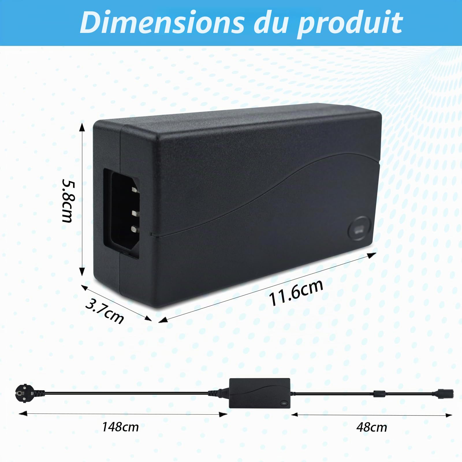 Transformateur DC 220V à 12V 6A 180W, Alimentation Haute Puissance pour Bandes LED & Appareils 12V, Adaptateur Secteur Anti-Courts-Circuits avec Fils Renforcés