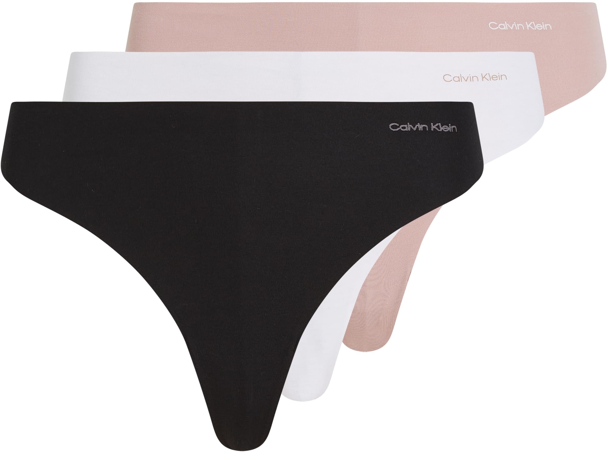 Calvin Klein Women Pack of 3 Thong Invisibles Cotton Seamless, Multicolor (Black/White/Subdued), 3XL