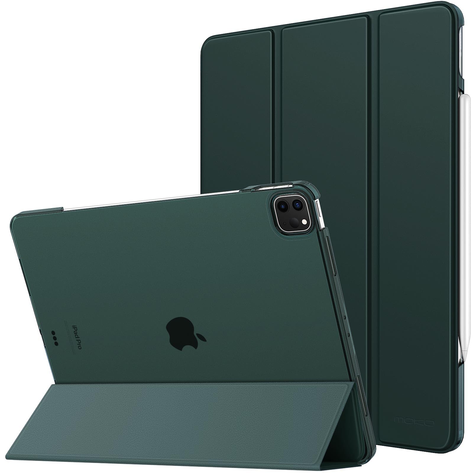 MoKofor iPad Air 13 Inch Case 2024/ iPad Pro 12.9 Case (6th/5th Gen 2022/2021), Slim Smart Shell Translucent Frosted Hard PC Back Cover, Support Touch ID & Pencil Pro/2nd/USB-C, Midnight Green