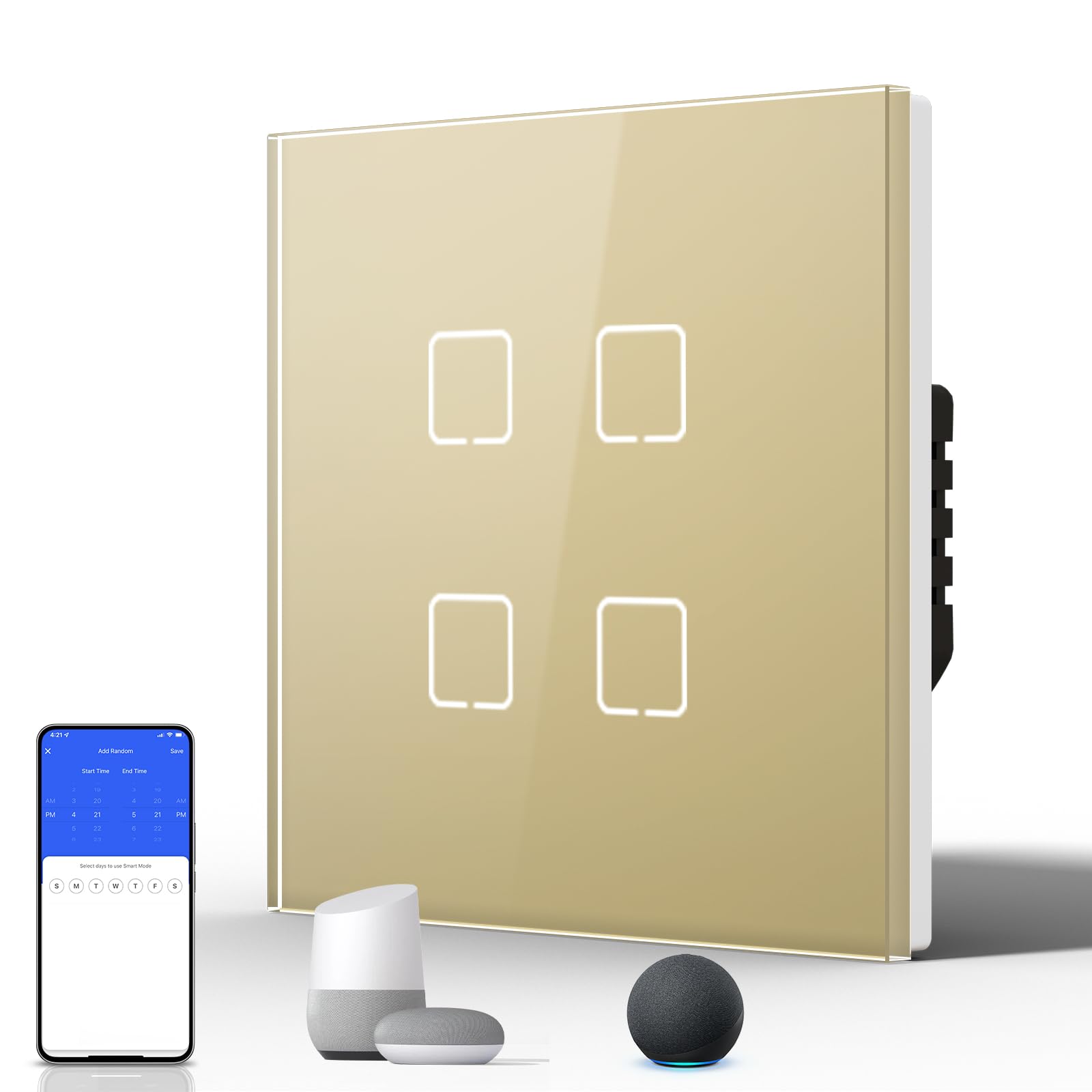 BSEED Interruptor Inteligente WIFI,Interruptores Tactil Con Cristal,Compatible con Alexa,Tuya y Smart Life,Requiere Cable Neutro,2 Gang 1 Vía,86mm Blanco — view 168