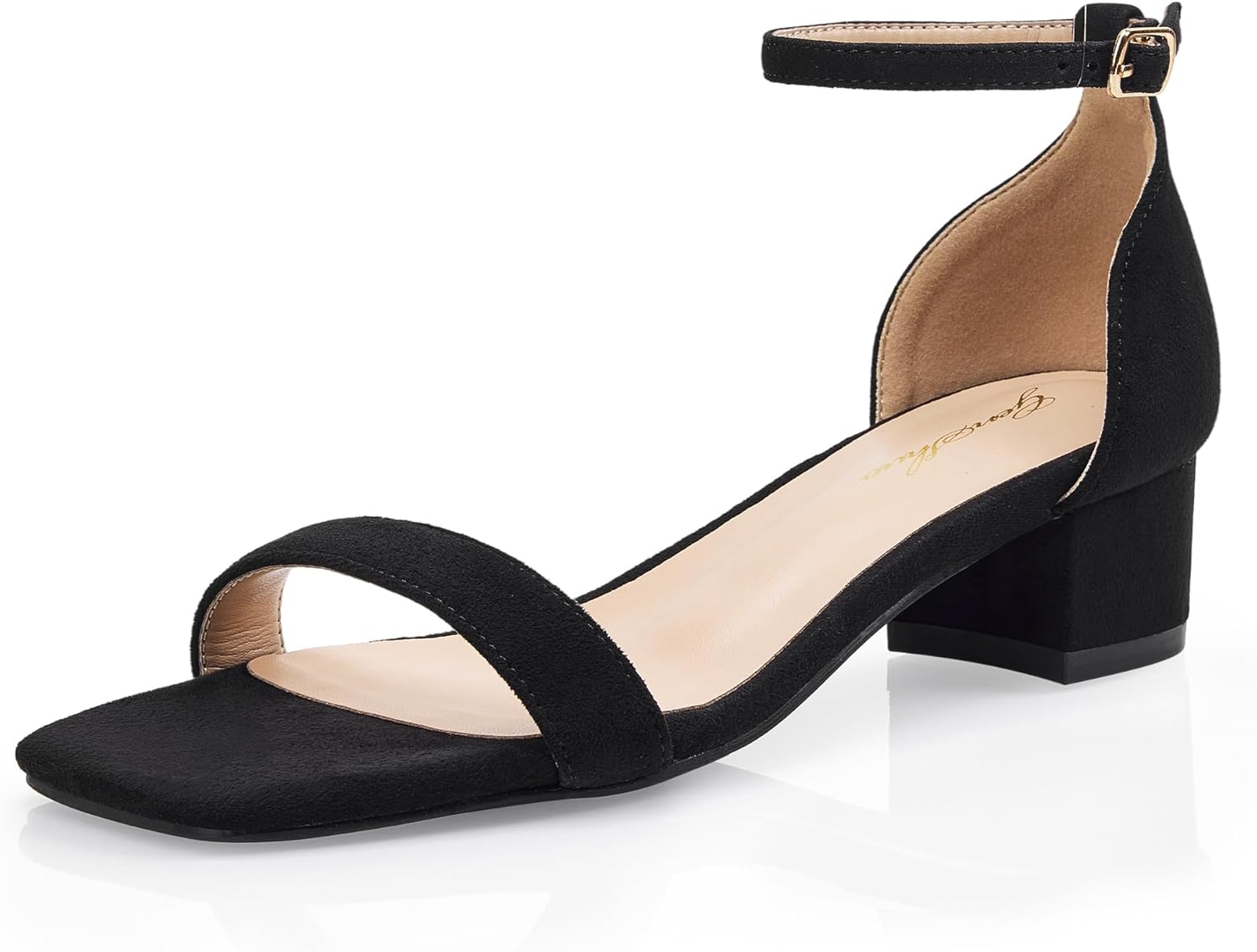 GENSHUO Low-chunk Heel Pump Sandals, Open toe 2 inches Block Chunky Dressy Ankle Strap Strappy Shoes for Women, Work Office Wedding Dates Party Dance