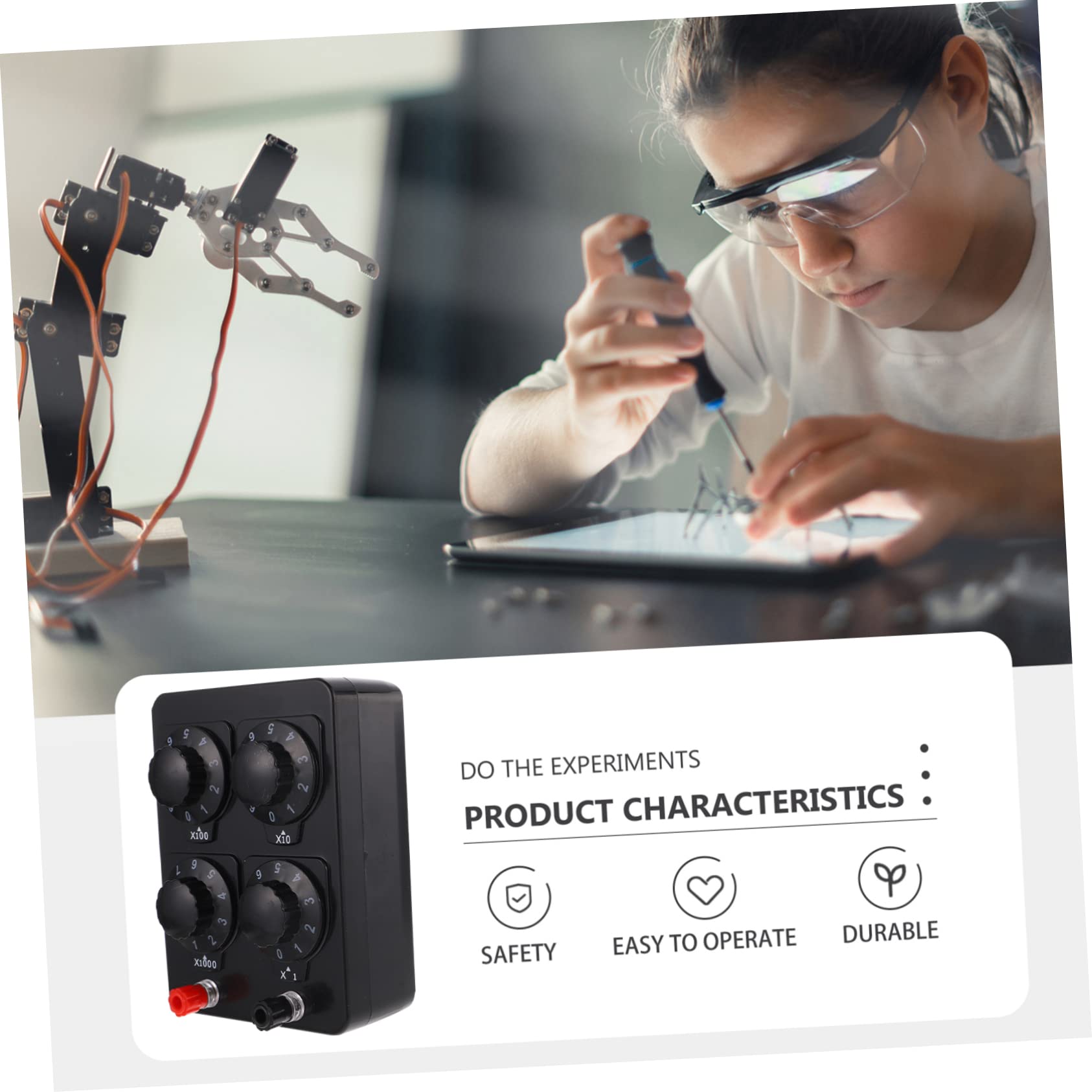 Boîte de Résistance Physique Variable 0-9999 Ohm Portable en Plastique Légère pour Expériences Scolaires et Mesures Électriques Précises
