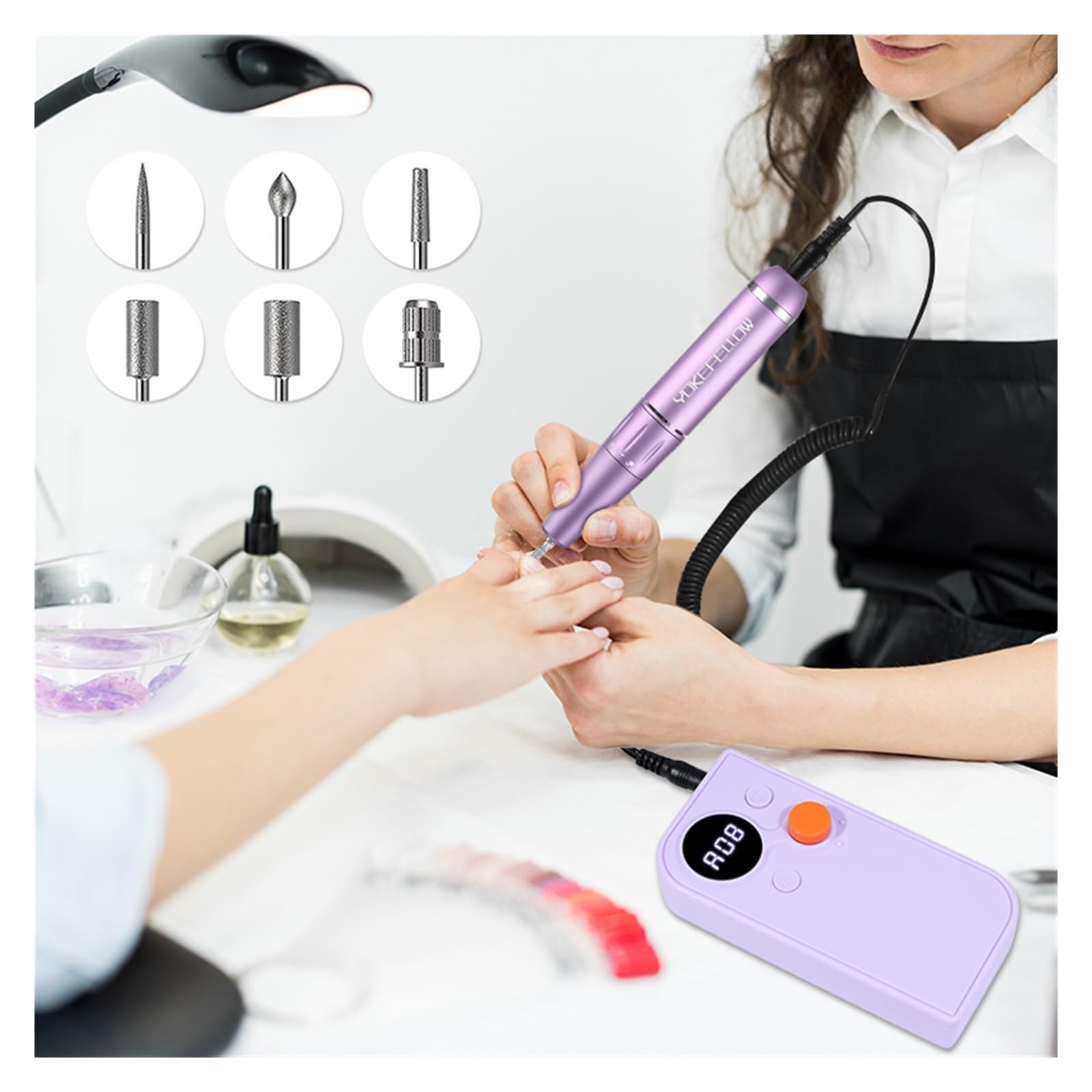 Wiertarka do paznokci, Akumulatorowa wiertarka do paznokci 30000 obr./min przenośna maszyna Manicure na żelowy lakier usuń z funkcją pauzy narzędzie zdobienia(Green)