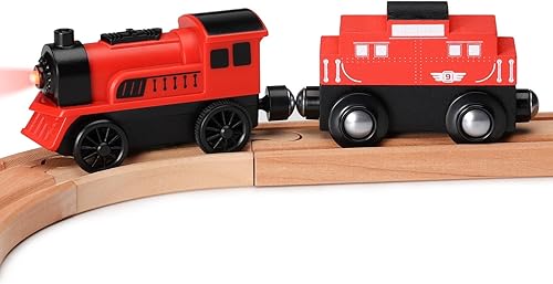 SainSmart Jr. Juego de accesorios de tren de madera, 2 piezas de tren motorizado para niños pequeños con conexión magnética, tren a pilas compatible