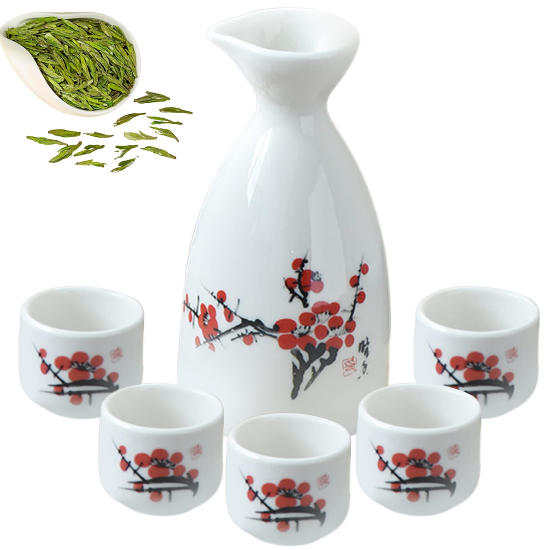 Set di sake giapponesi, set di sake ceramici resistenti al calore comprende 1 bottiglia tokkuri e 6 tazze Ochoko, Coppa Saki Flower facile da pulire per i viaggi per ufficio, stile 2