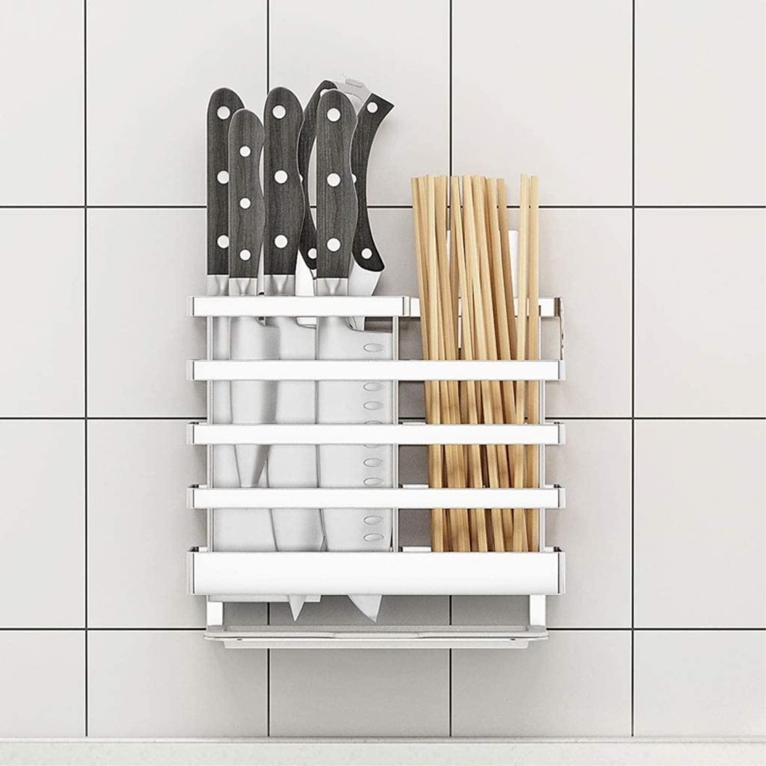 Bloque Cuchillos Cocina Soporte para Cuchillos De Acero Inoxidable Cocina Casera Estante para Cuchillos Montado En La Pared con Bandeja De Drenaje De PP