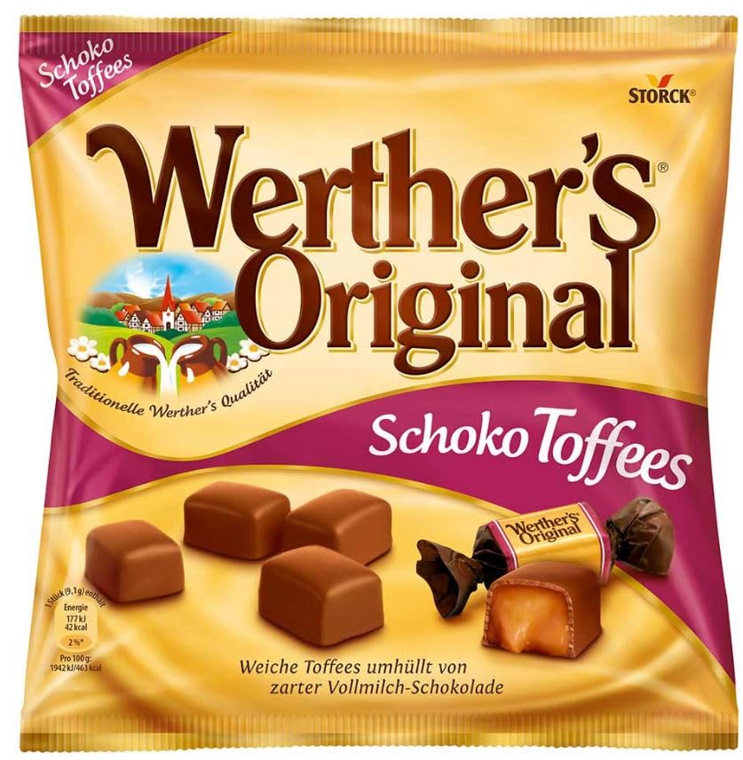 Bonbons Allemagne compatible avec Werther's Original - 1 sac - Bonbons au caramel enrobés de chocolat au lait (30%) - 180g - Saveur Schoko Toffees