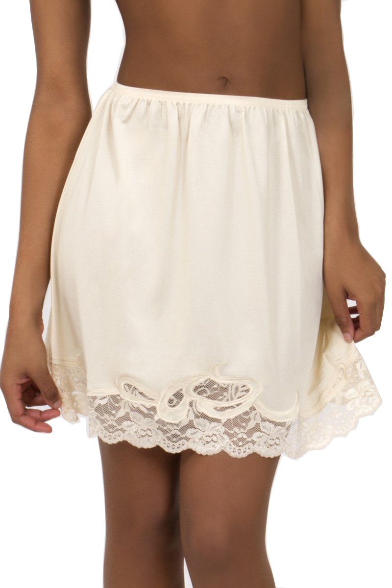 Gemsli Elegance, Nylon Half Slip with Novelty Lace, Cling Free, 2X (20" Length) Taupe