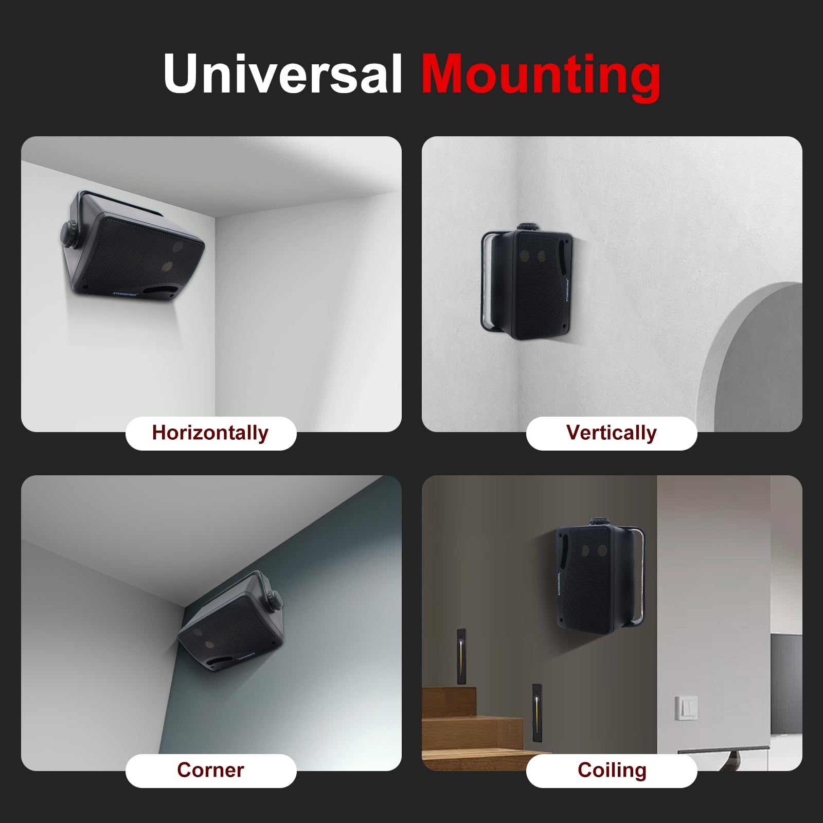 STUDIOFINIX Altoparlanti Bluetooth da 3,5 pollici a 3 vie 200W, altoparlanti marini impermeabili con montaggio a parete, griglia resistente, perfetti per casa, barca, patio (nero)