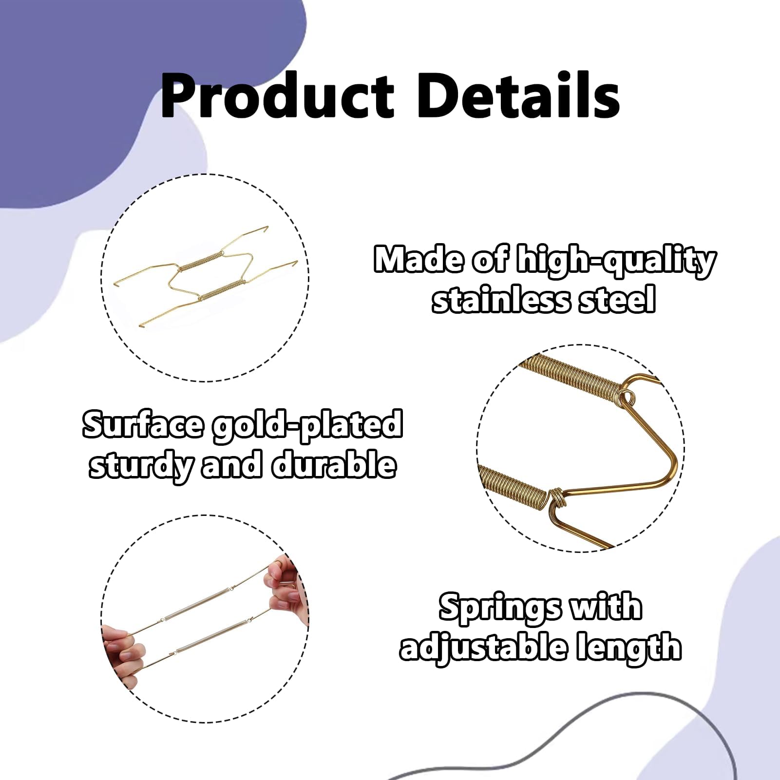 8PCS 8 Inch Gold Plate Hangers, Stainless Steel Decorative and Invisible Hooks for Walls With 4 Wall Hooks - Image 3