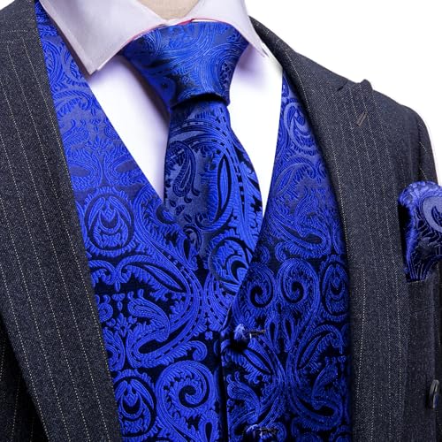 Image of Barry.Wang Formal Men Flower Vest Paisley Jacquard Silk Ties Suit Waistcoat Set Wedding 5PCS