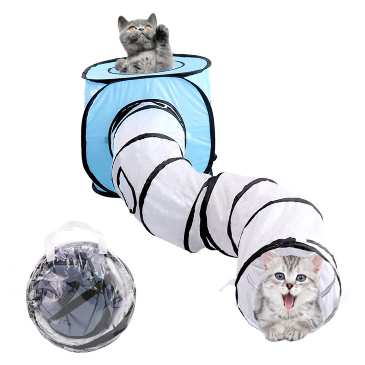 HEMOTON Tunnel S pour Chat Pliable Jouet Interactif Chatons Bleu Tunnel Chat Jouet