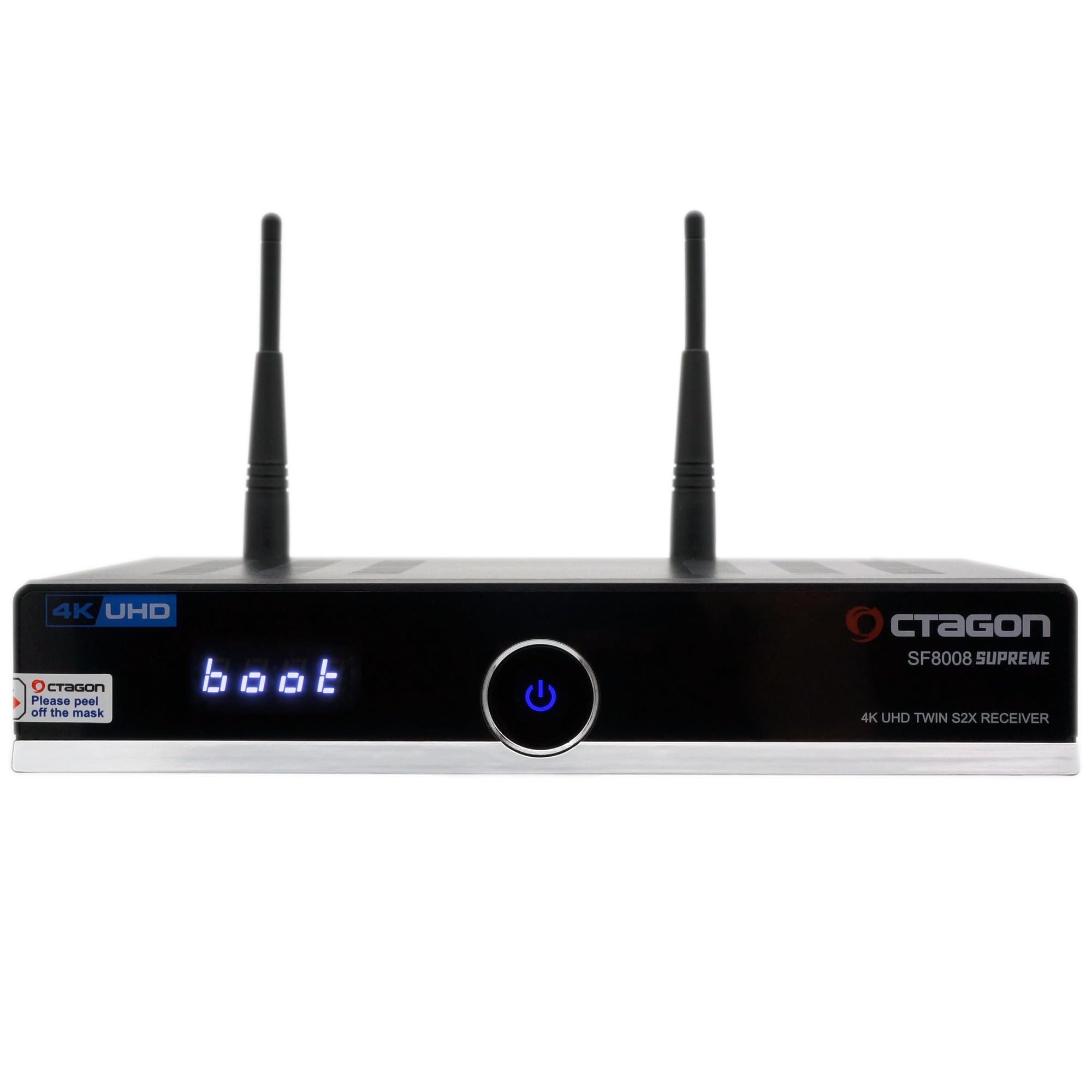 Octagon SF8008 4K Twin Supreme V3 UHD E2 2xDVB-S2X Linux PVR Twin Sat Receiver,2.4/5G Dual-Band WiFi, 1Gbit LAN, M.2 Schnittstelle, HDR 10, BT 5.1, IR-Fernbedienung, HTS e-com HDMI-Kabel