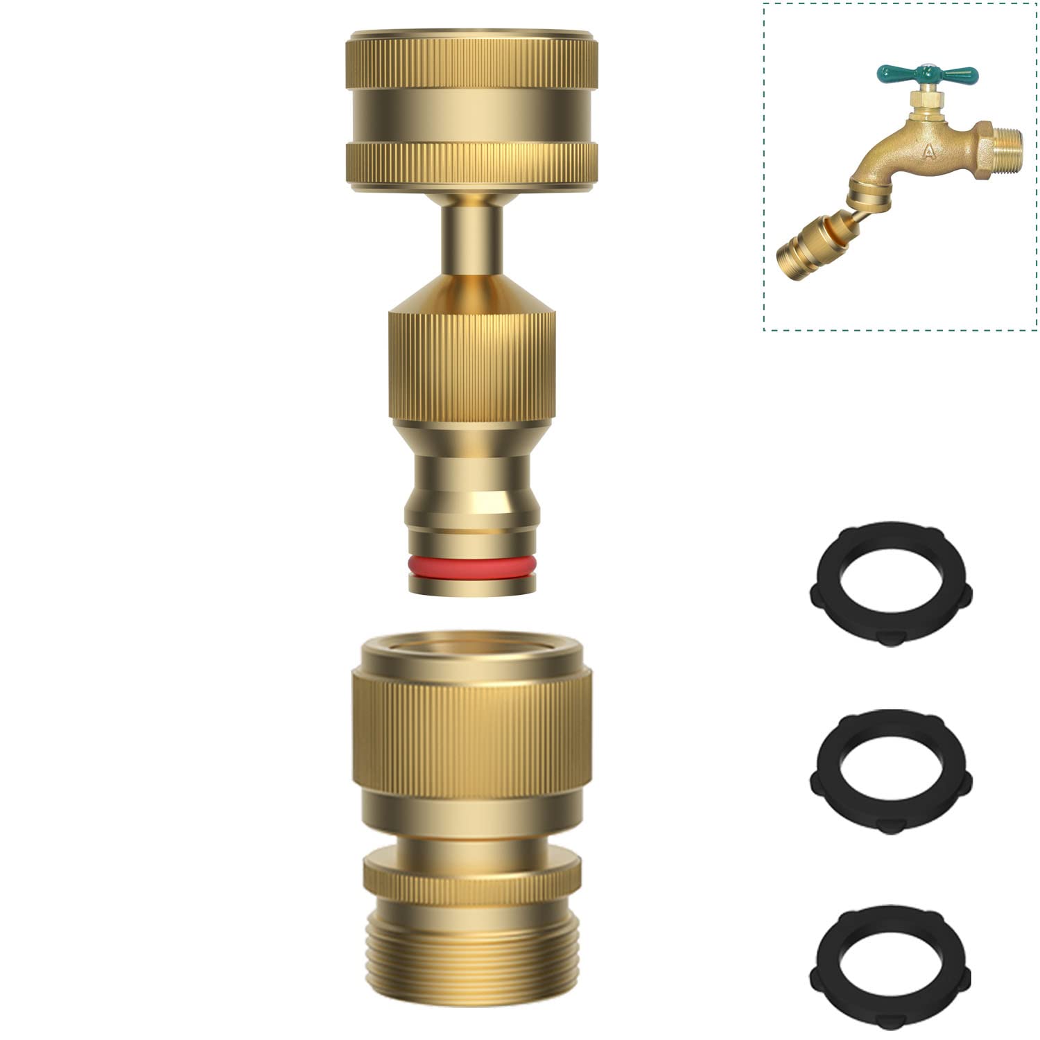 Swivel All-Metal Garden Hose Adapter, Solid Brass 3/4" Pipe Quick Connector