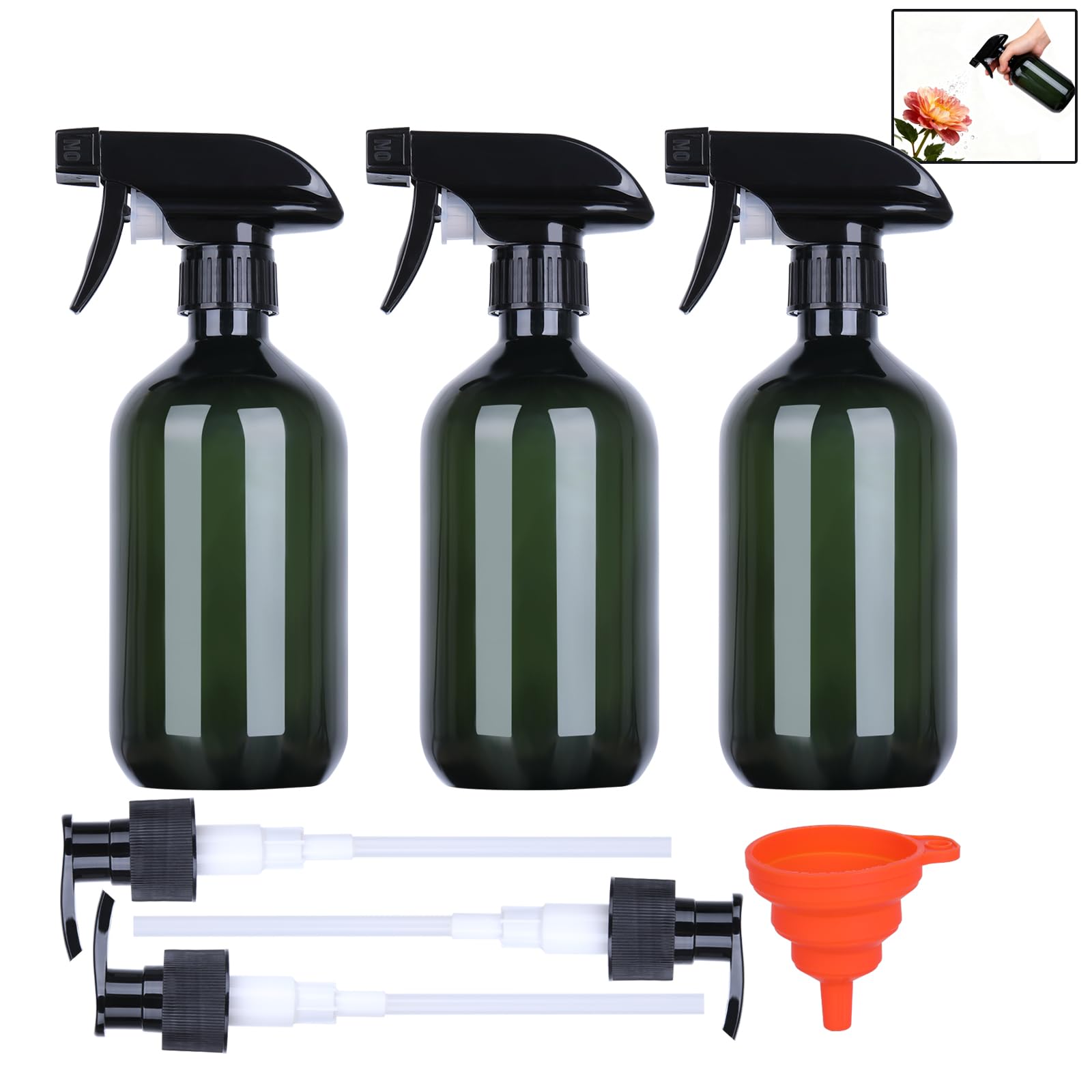 3 Pz Spruzzino Nebulizzatore Capelli, 500ml Nebulizzatore Acqua, Bottiglia Spray Vuota, Flacone Spray Bottle Spruzzino Capellio, Spruzzatore Giardino, con 3 teste di pompaggio e 1 imbuto (verde)