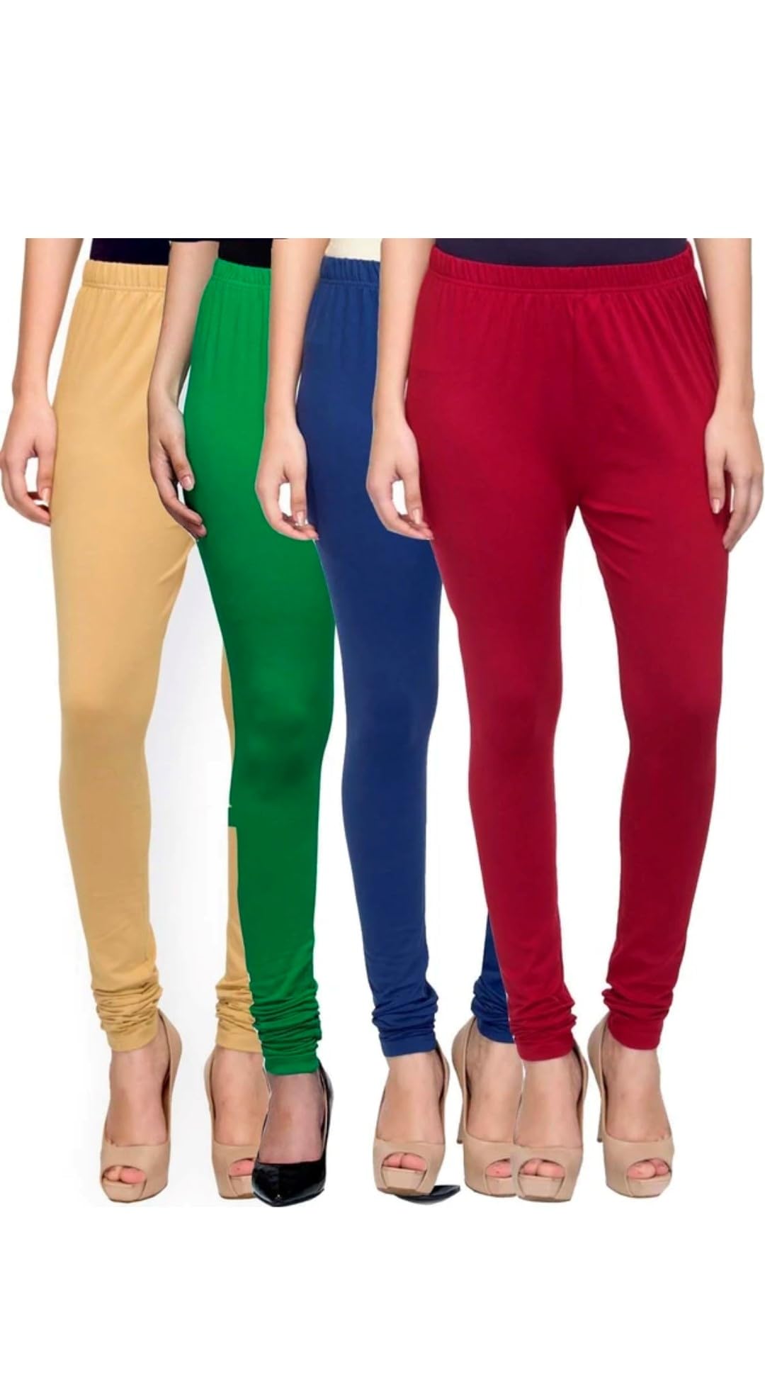 MIKRAM Women's Cotton Leggings, Pack of 4, Full Length, Churidar Leggings