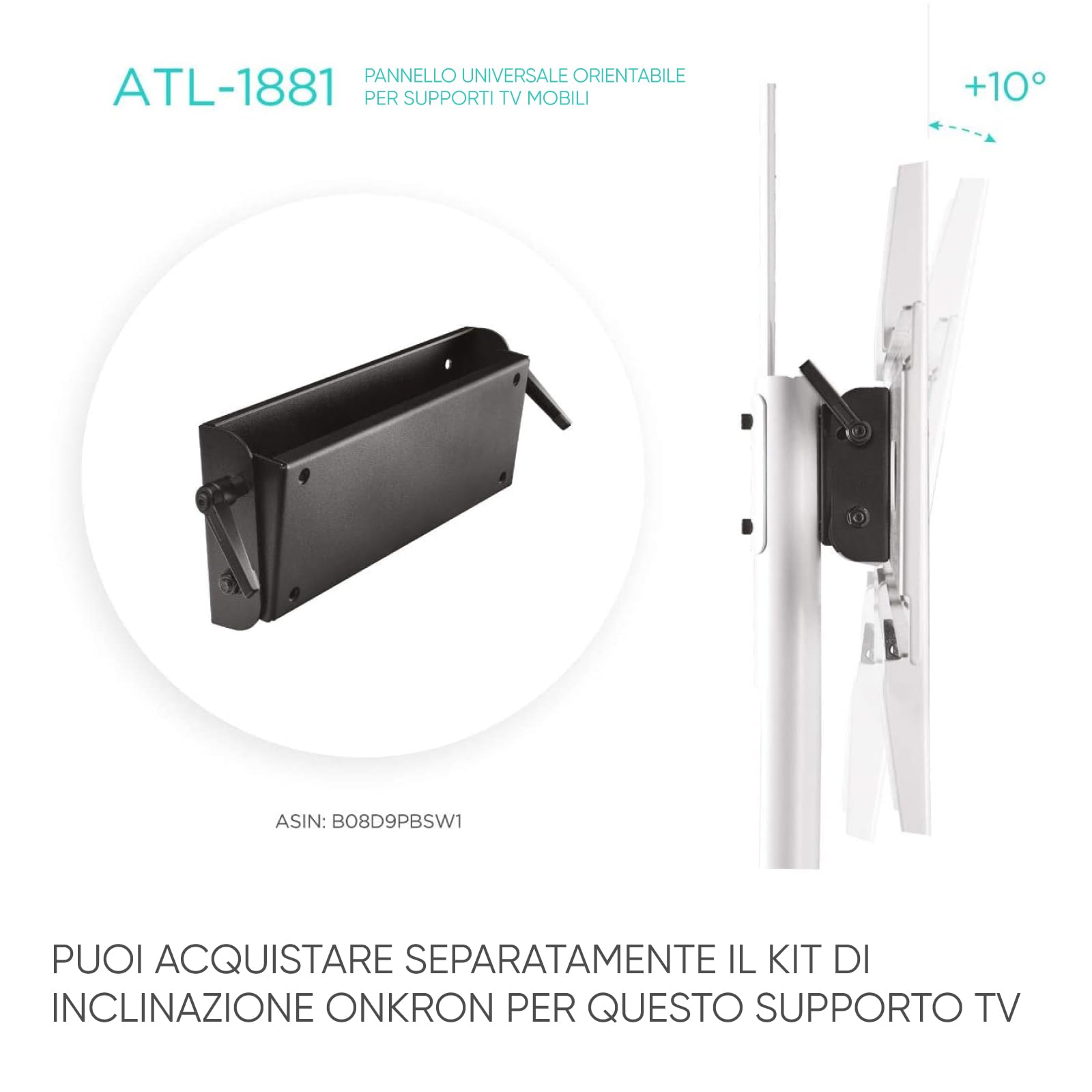 ONKRON Adattatore d'Inclinazione per Supporti per Televisori TS1881 e TS1892 - Accessore per TV Inclinabile fino a 10 Gradi per Carrello Porta TV con Ruote/Accessorio per Supporti ATL1881-B Nero