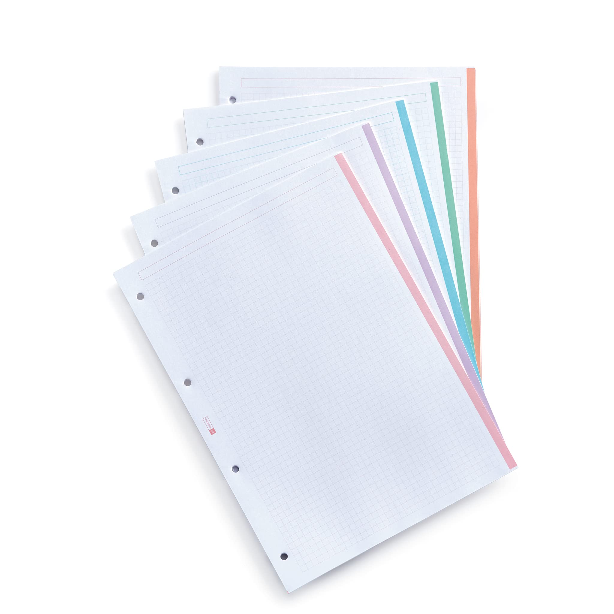 Miquelrius - Wkład Do Segregatora A4 Z 5 Pastelowymi Paskami, 100 Kartek W Kratkę 5 x 5 mm, Papier 90 g/m², 4 Otwory, Papier FSC, Kolekcja Edukacyjna