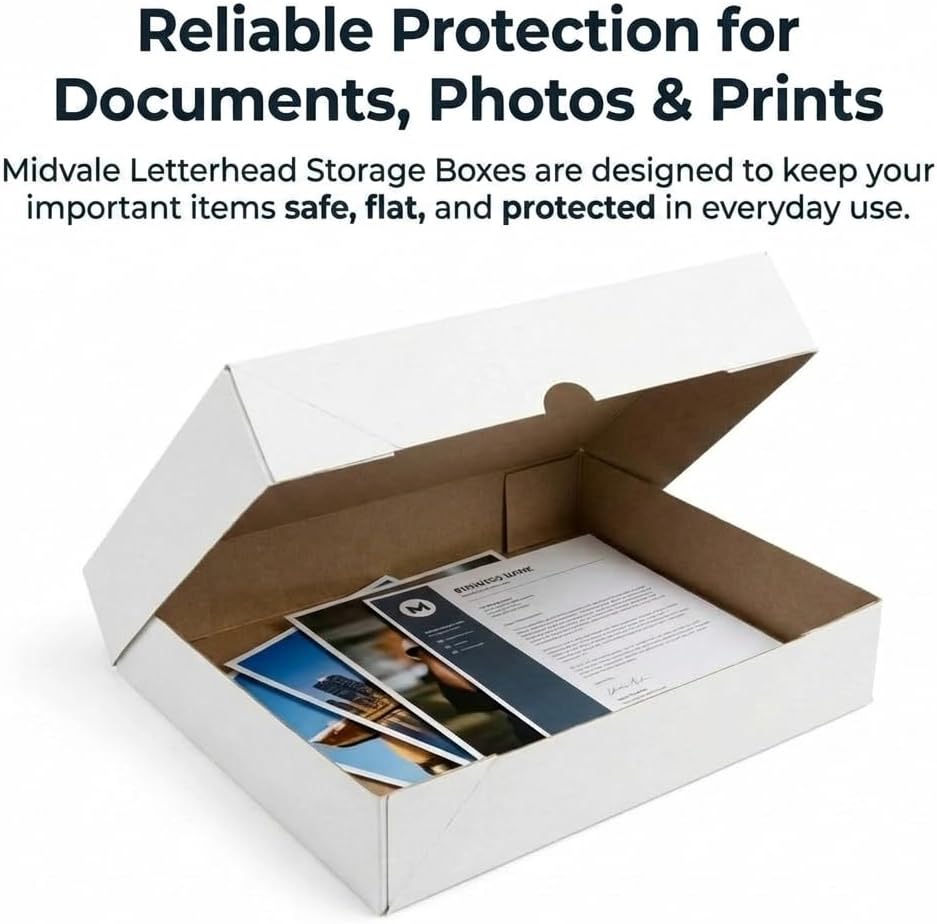White Letterhead Storage Boxes 11.25 x 8.75 x 2.5 Inch Pack of 100, Cardboard Document Boxes with Lids for Letterhead Paper, Office, Print Shop and Stationery Storage