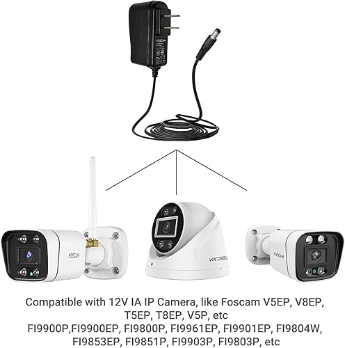 Miniatura 2 de FOSCAM 12V1A US estándar DCAC adaptador cargador de alimentación para V5EP V8EP T5EP T8EP V5P con cable de vigilancia de seguridad inalámbrica