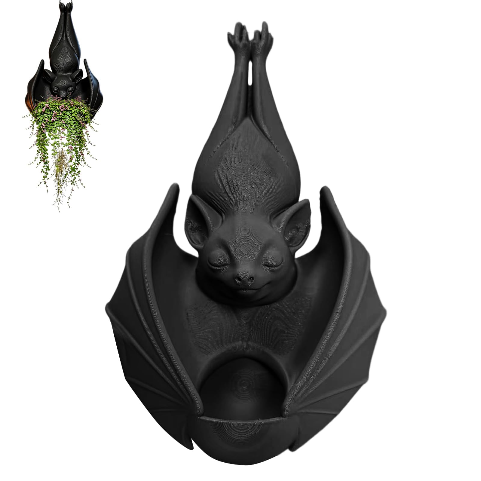 Hanging Bat Plant Pot, Halloween Bat Shaped Hanging Planter, Flower Basket Black Bats Vase Garden Bowl for Succulents Trailing Vines Greenery Indoor Outdoor Decoration