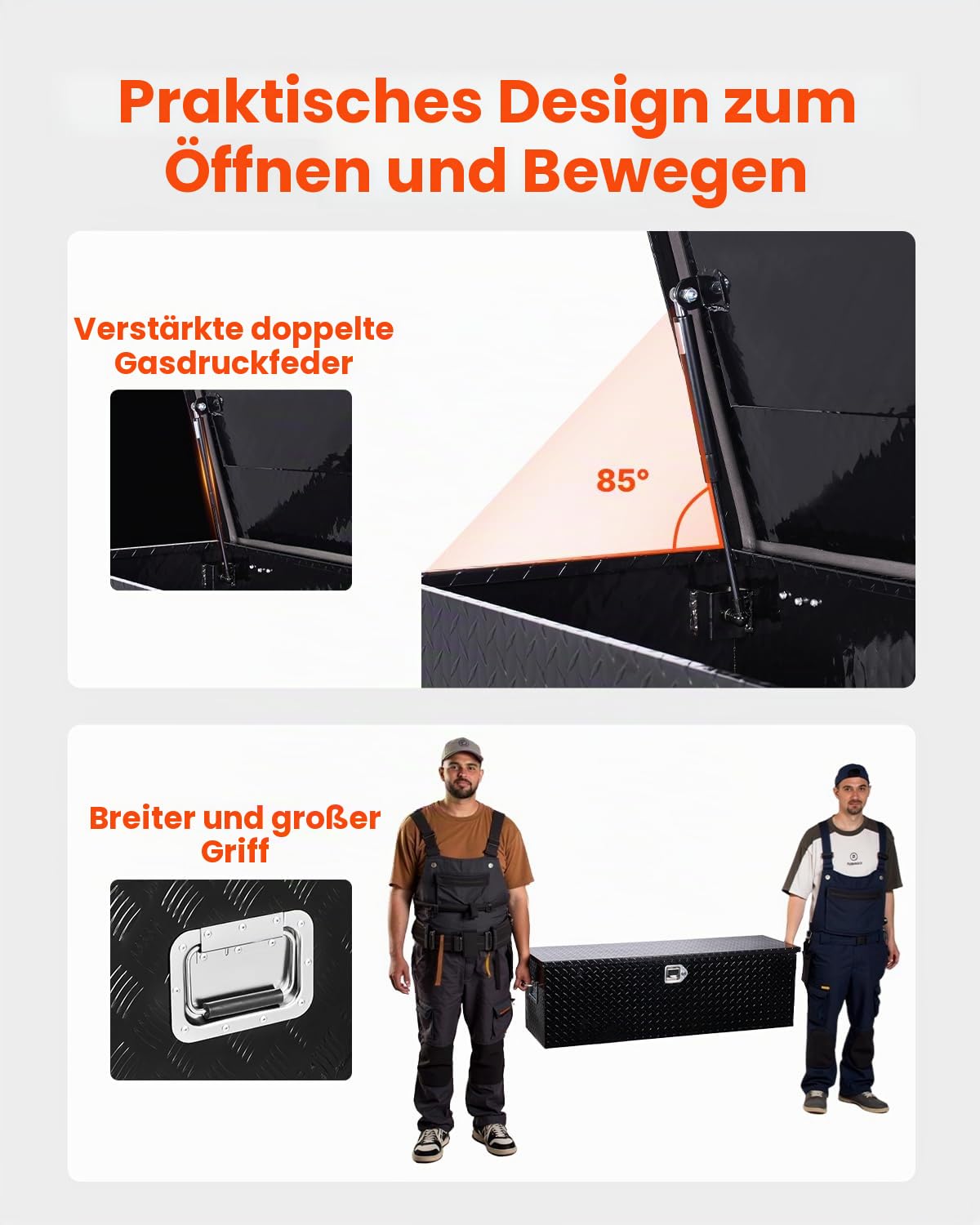 VEVOR Werkzeugkasten aus Aluminium für die Ladefläche mit seitlichem Griff und Schlossschlüsseln, Aufbewahrungs-Werkzeugkiste für Anhänger Pickup Wohnmobil (1244,6 x 381 x 381 mm) Schwarz