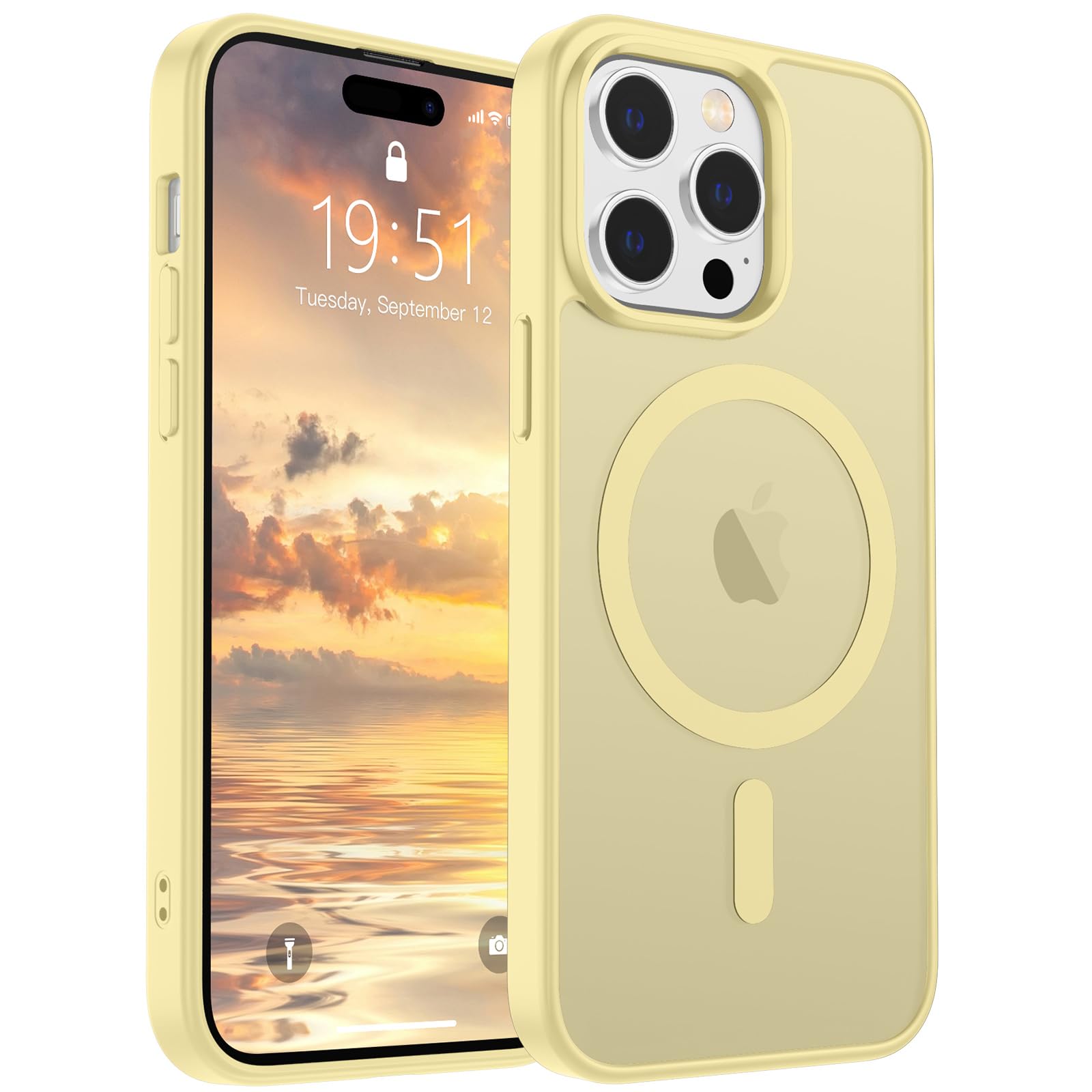 SUPFINE Magnetic for iPhone 14 Pro Case (Compatible with MagSafe) (Military Grade Drop Protection) Slim Translucent Matte Shockproof with Anti-Fingerprint Phone Case,Buttercream Yellow