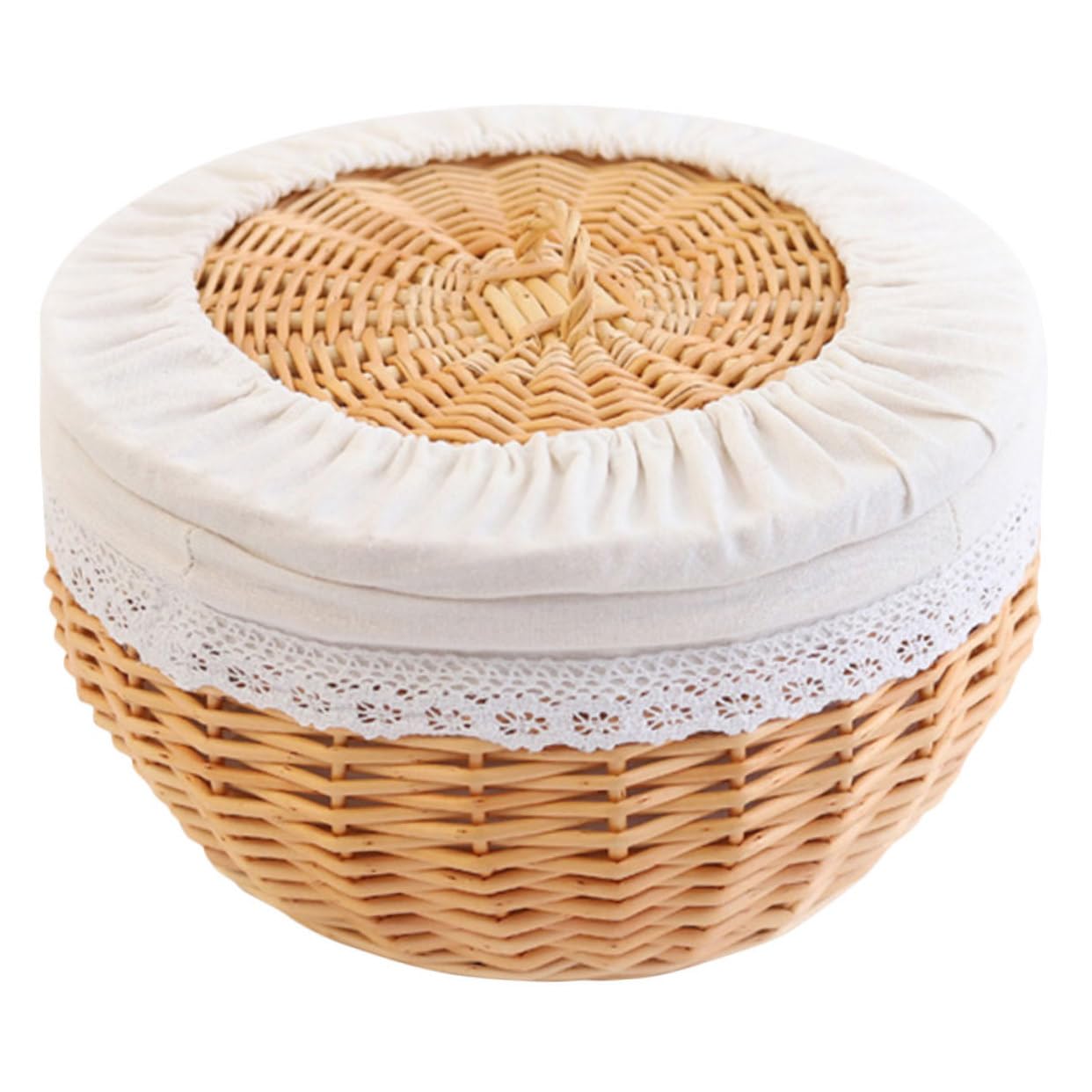 GRIRIW Household Food Baskets Woven Snacks Basket Home Storage Baskets Seagrass Tray Round Serving Tray Round Baskets Picnic Basket Food Serving Tray Woven Baskets with Lids Wood
